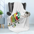 thumbnail image 4 of Reptile Soft Flannel Fleece Blanket, Colorful Chameleon on the Branch Playing with Grumpy Fly Animal Humor Cartoon Print, Cozy Plush for Indoor and Outdoor Use, 60" x 80", Multicolor, by Ambesonne, 4 of 5