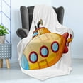 thumbnail image 4 of Yellow Submarine Soft Flannel Fleece Blanket, Sea Theme Design in Cartoon Style Illustration of a Submarine Print, Cozy Plush for Indoor and Outdoor Use, 70" x 90", Orange and Yellow, by Ambesonne, 4 of 5