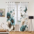 thumbnail image 2 of Teal Tulip Butterfly Kitchen Curtains Window Panels, Beige Turquoise Floral Grey Wooden Insulated Window Treatment Curtain, Grommet Curtains for Bedroom/Living Room/Bathroom, 2 Piece 42"Wx84"L, 2 of 8