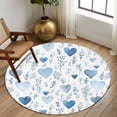 thumbnail image 2 of Round Area Rug 5 Ft, Valentine's Day Blue Washable Non-Slip Circle Carpet for Living Room/Bedroom, Spring Love Leaves Botanical Low-Profile Runner Mats Collection Rugs for Indoor, 2 of 8
