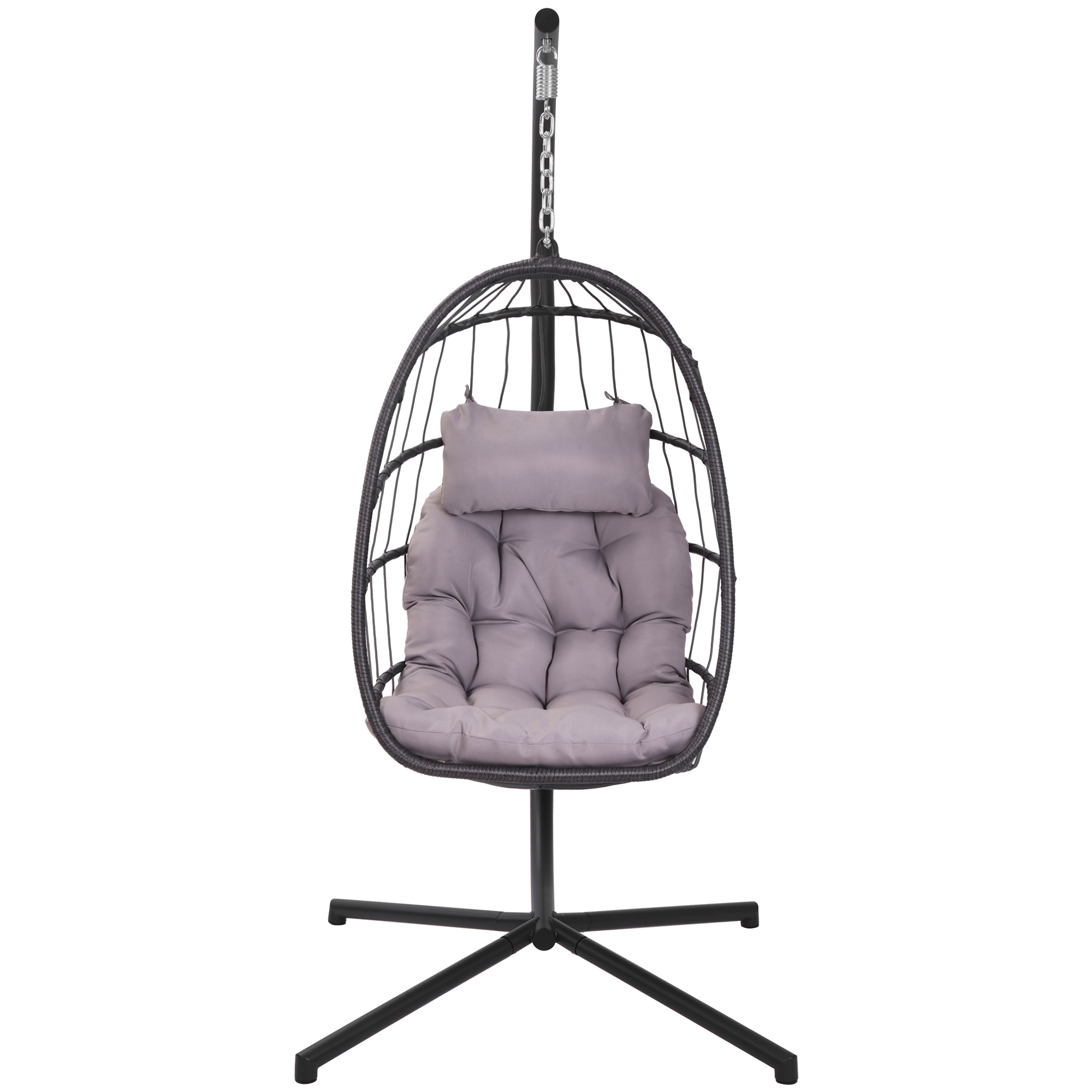 Outdoor Swing Chair, Wicker Egg Chair with Stand and Cushions, Hanging Chair for Bedroom Patio Porch Balcony, Hammock Chair Outdoor Lounger, Gray - image 4 of 6