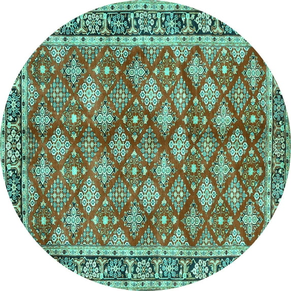 Ahgly Company Machine Washable Indoor Round Persian Turquoise Blue Traditional Area Rugs, 5' Round