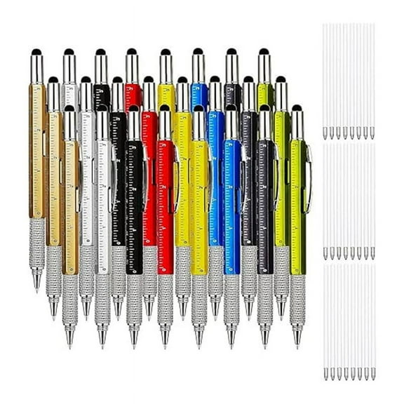 24 Pcs 6-In-1 Multi-Tool Tool Pens and 24 Pcs Ink Refills Gadget Screwdriver Gift Pens