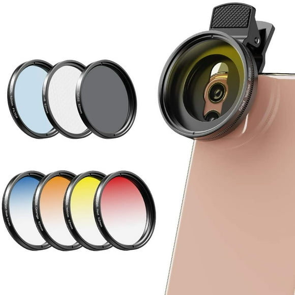 Apexel 2020 Newly Phone Camera Graduated Color Filter Accessory Kit - Adjustable Blue/Orange/Yellow/Red Color Lens,