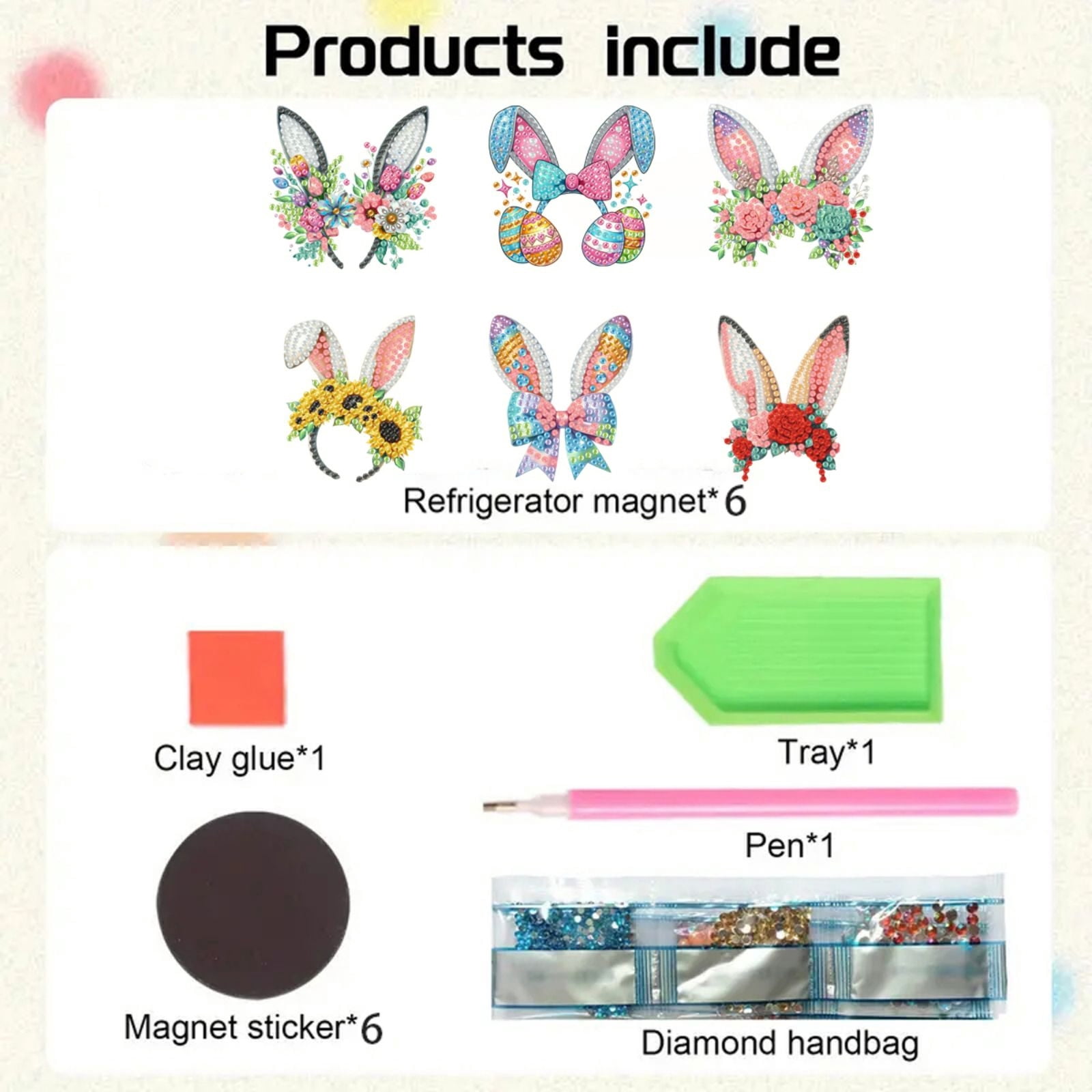 FLOPESN 6Pcs Holiday DIY Diamond Art Painting Refrigerator Magnet,Creative Design Easter St. Patrick's Day Acrylic Home Decors-Headband
