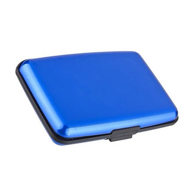 portafolios de aluminio con bloqueo para tarjetas de crédito para hombres y mujeres, ranuras para 12 tarjetas y billetes, Azul, , Tarjetero y billetes