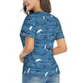 thumbnail image 3 of Wukai Sharks on White Blue Striped Classic V-Neck T-Shirt for Women: Comfortable, Stylish, and Versatile Wardrobe Essential-X-Large, 3 of 7