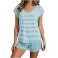 thumbnail image 4 of Kaemgyyd Pajamas for Women 2 Piece Sets Striped Cap Sleeve Top Casual High Waist Shorts Sleepwear Pj Set with Built-In Bra（Green,Large）, 4 of 7