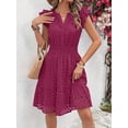 thumbnail image 4 of Burgundy Eyelet Cap Sleeve V-Neck A-Line Tiered Sundress For Women, 4 of 5