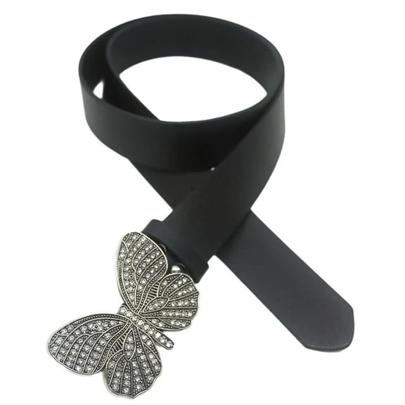 GRABLOOM Fashion Hot Girls Women Waist Belt with Diamond Butterfly Buckle PU Leather Belt