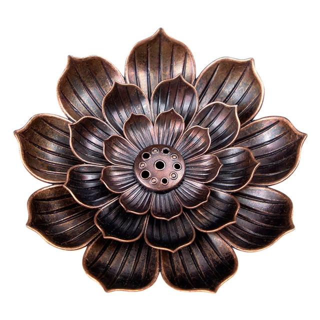 Ygjytge Bronce Lotus Burner Plate Yoga Buddha Nasturtium Line Incensario Sándalo (S)