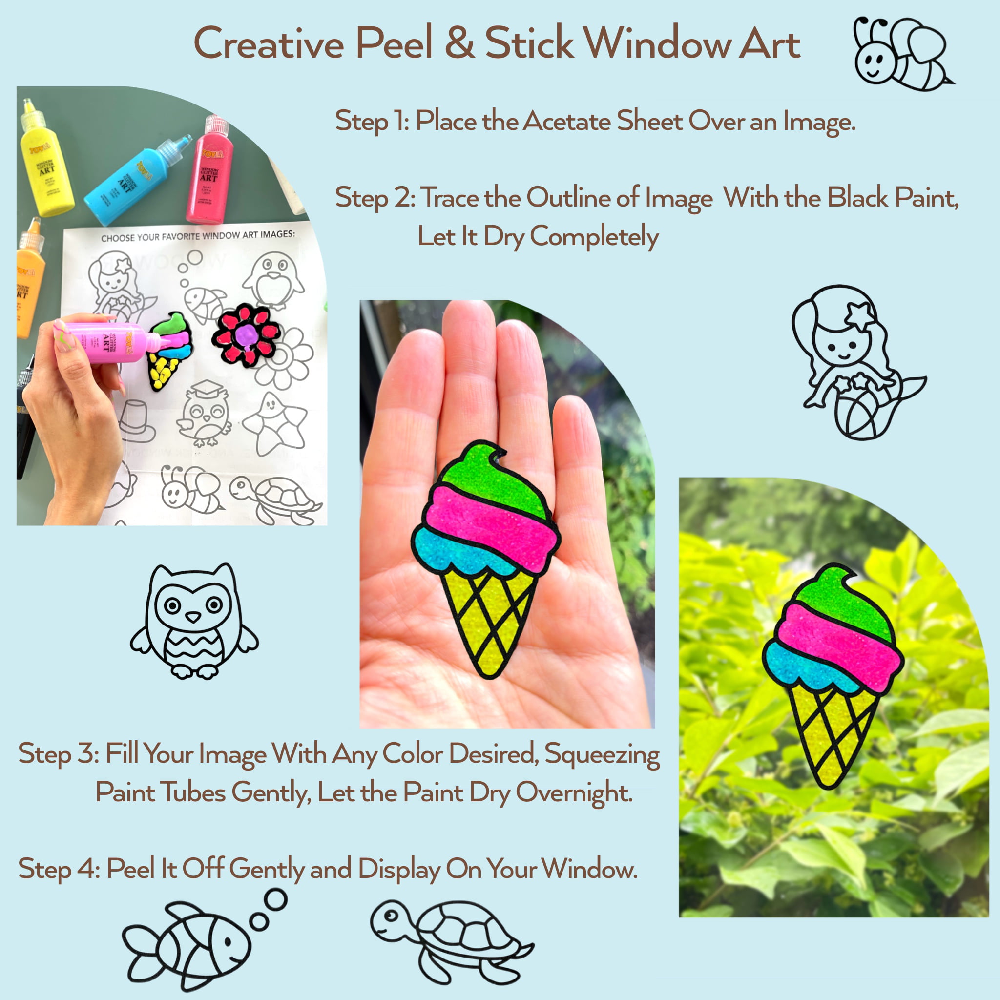  HAPMARS 4 pcs Window Art Suncatcher Kits for Kids Crafts Ages  6-8, Fun Arts and Crafts for Girls Ages 8-12, Creative Activity DIY Toys,  Birthday Gifts for 7 Year Old Girl(Rainbow) 