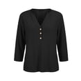thumbnail image 5 of CYMMPU Women's Summer 3/4 Sleeve Button V Neck Loose Casual Top, Vintage Style Lightweight Breathable Blouse for Women Black XXXXL, 5 of 9