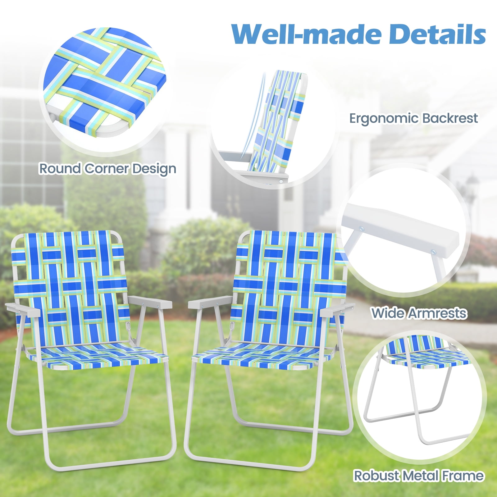 Topbuy Set of Webbed Lawn Chairs, Outdoor Patio Folding Chairs w