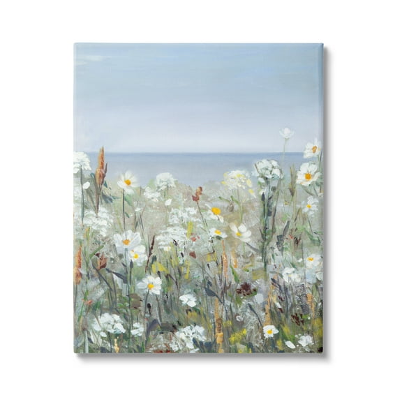 Stupell Industries Pleasant Summer Flower Field Distant Beach Shore Painting Gallery Wrapped Canvas Print Wall Art, Design by Sally Swatland