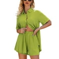 thumbnail image 2 of Biekopu Women’s Summer 2Piece Outfits,Short Sleeve Button Down Split Shirt + Shorts Set Vacation Beach Set, 2 of 8