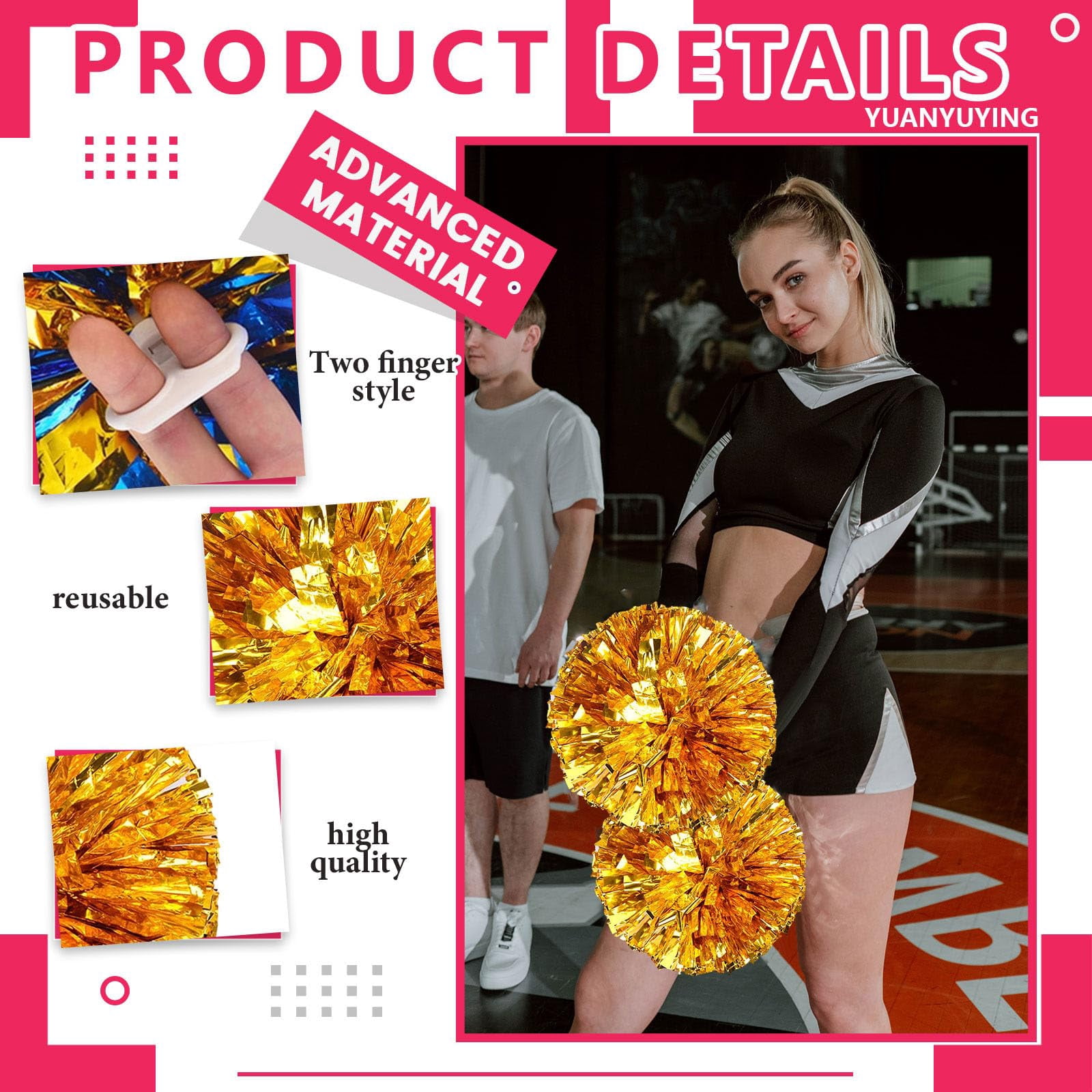 12 Pcs Cheerleading Pom Poms, Cheerleader Pompoms with Finger Holes,Fit for Team Spirit Sports Dance Cheering