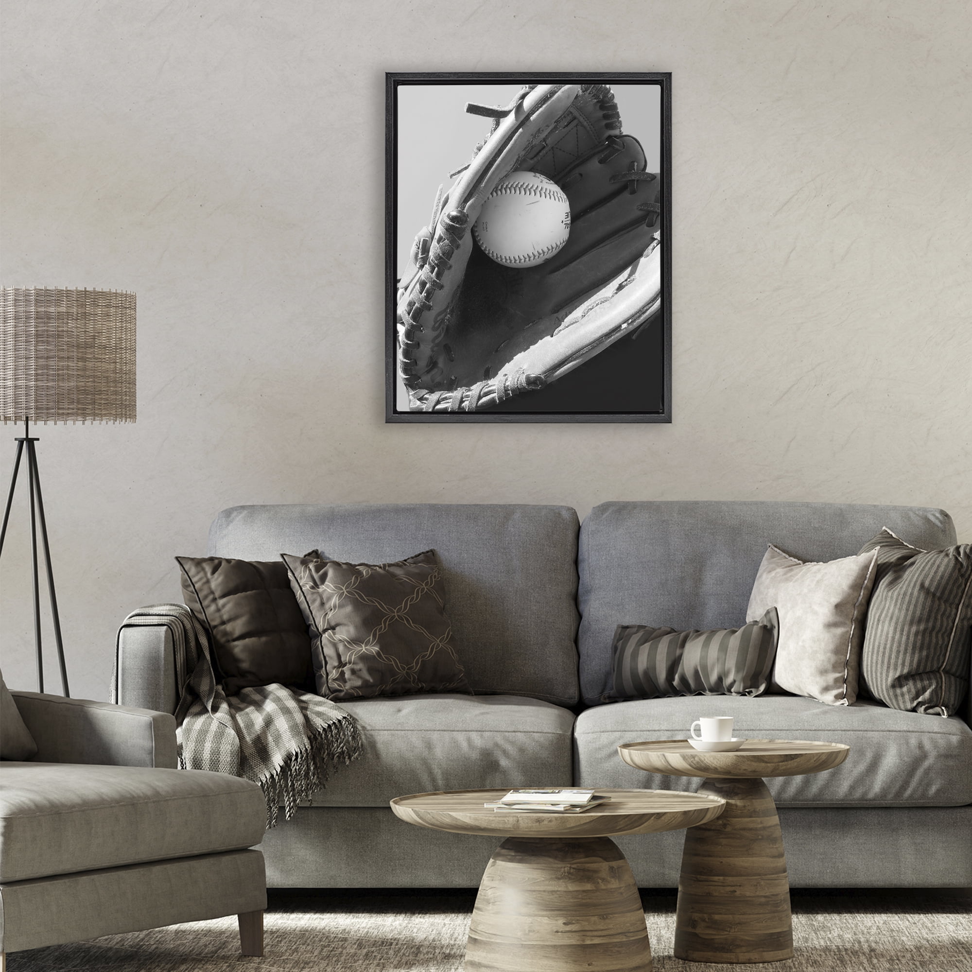 Stupell Industries Nice Catch Baseball Black Framed Floater Canvas Wall Art, design by Marcus Prime