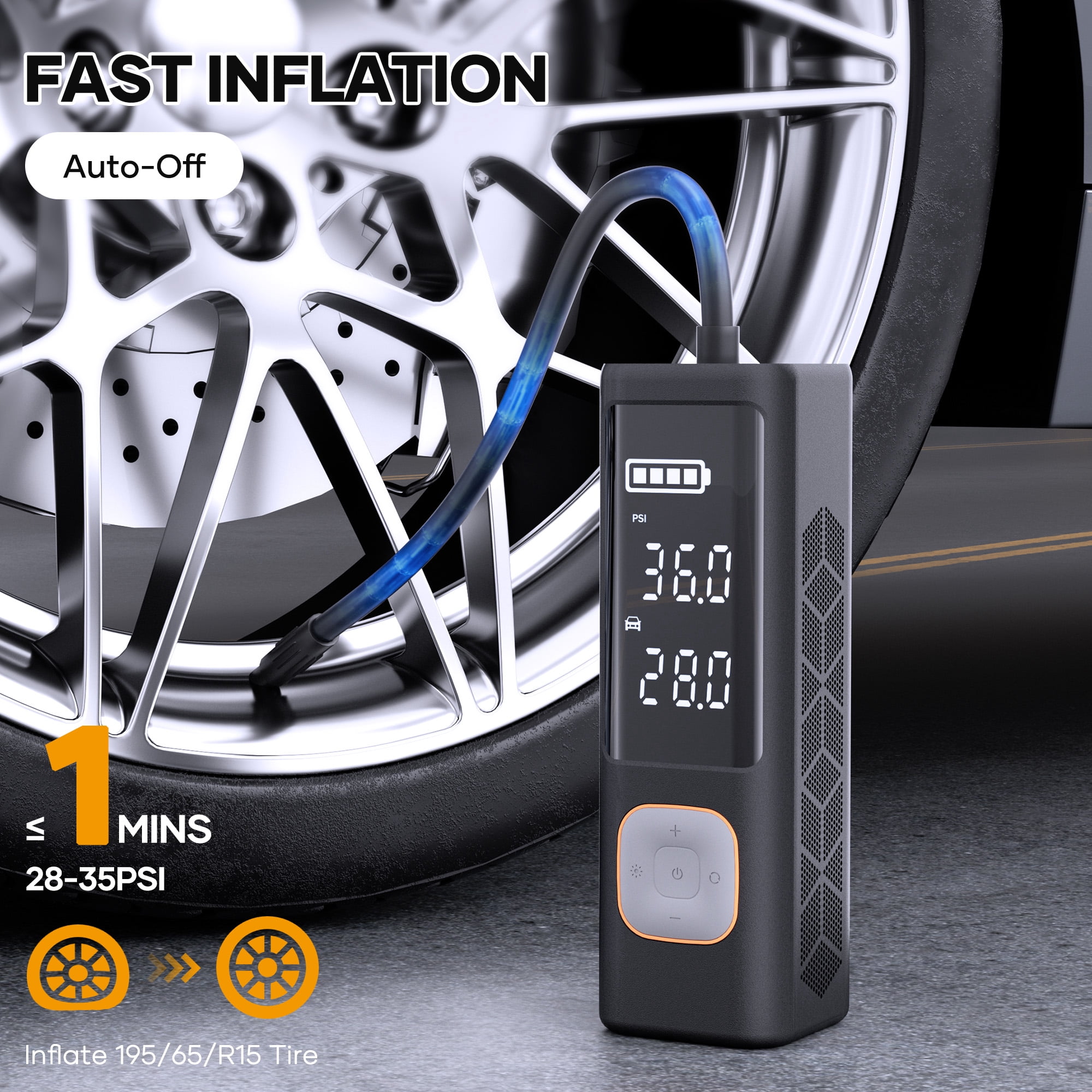 Naipo Portable Cordless Tire Inflator 150 PSI 1 Min Fast Digital Pressure Gauge Air Compressor 7800mAh Rechargeable Pocket Air Pump for Car Bicycle Balls Motorcycles Mattress