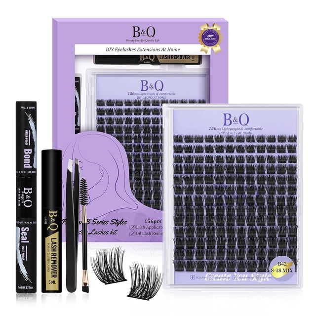 Lash Clusters B01 D Curl 0.472 in B&Q LASH Pestañas individuales naturales Extensiones de grupos de pestañas individuales Cluster DIY en casa Extensiones de pestañas DIY 72 grupos de pestañas CD Curl