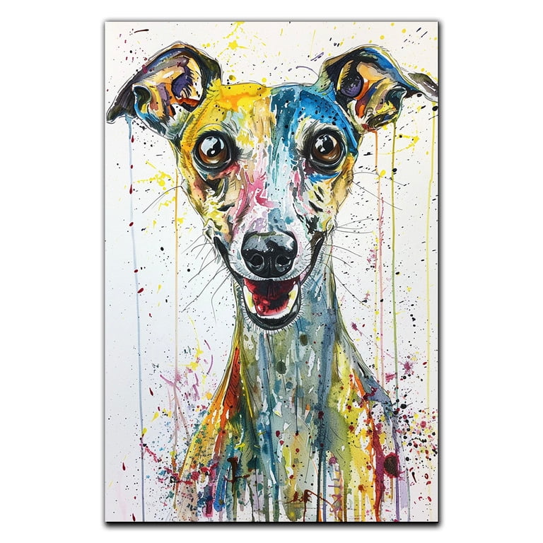 Whippet Canvas Wall Art, Modern Cute Colorful Whippet Canvas Dog