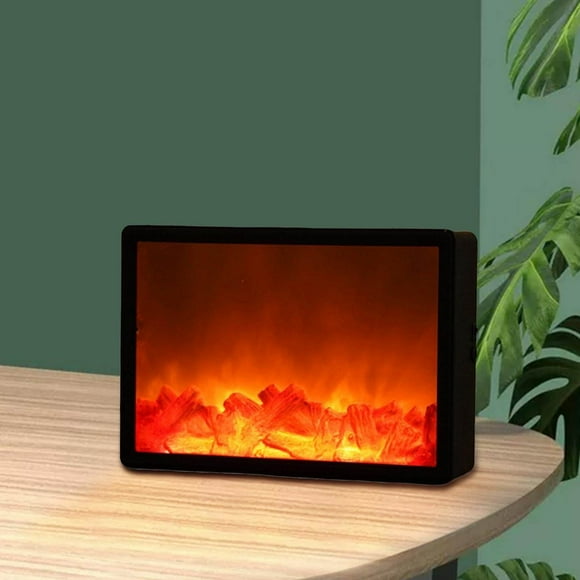 Portable LED Fireplace Lantern Flamless Log Fire Effect Hanging Garden Lamp for Home Garden Rectangle
