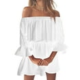 thumbnail image 1 of Femmes Robe hors Épaule Couleur Unie Robe Volantée 2 5 4 Manches Automne, Blanc, M, 1 of 7