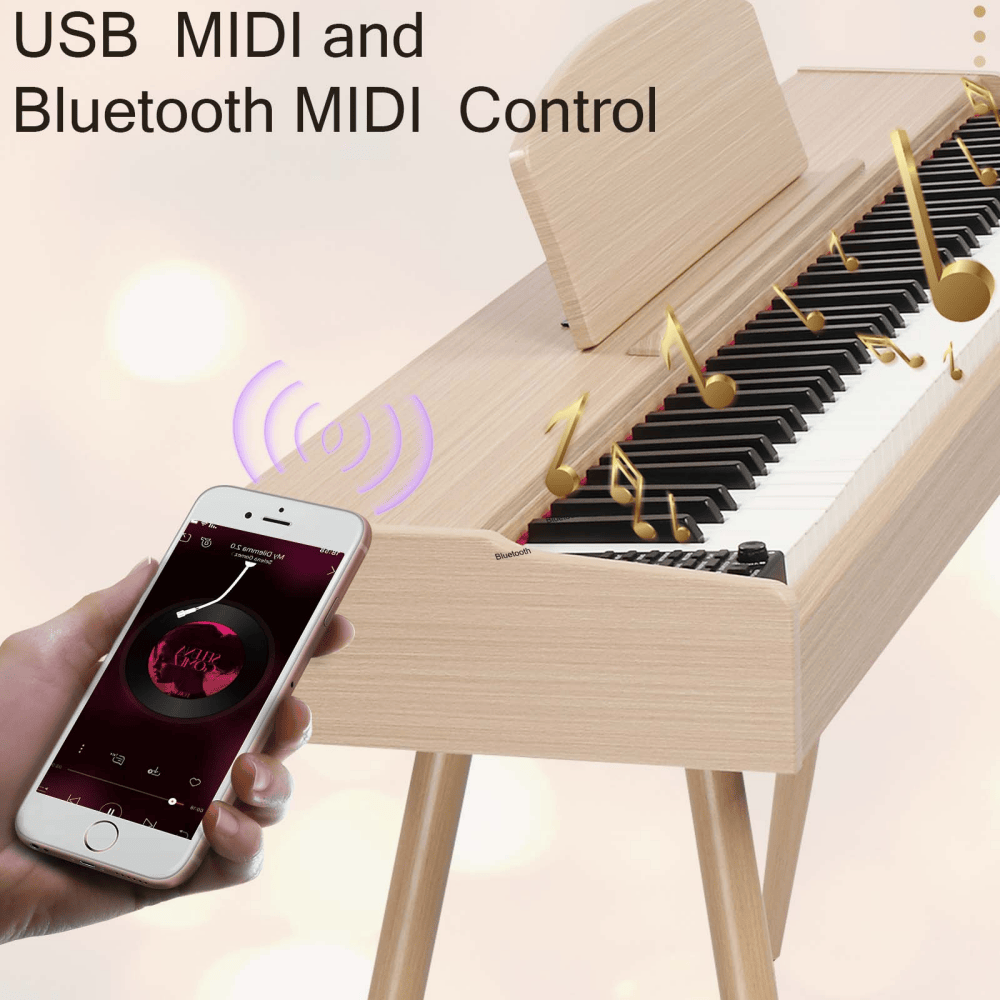 Tcbosik Digital Piano with Metal Stand and Headphone, 88 Key Full Weighted Keyboard with Triple Pedals for All Experience Levels, Wood Color
