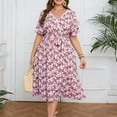 thumbnail image 7 of Plus Size Floral Midi Dress for Women V Neck Wrap Tie Waist A-Line Summer Casual Boho Short Sleeve Dresses, 7 of 7