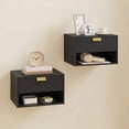 thumbnail image 2 of HOMCOM Floating Nightstands Set of 2 with Fluted Drawer Open Shelf Black, 2 of 10