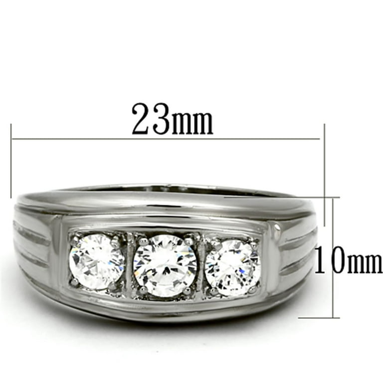 Mens Stainless Steel Ring with Cubic Zirconia 10