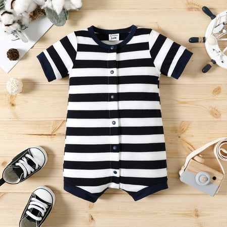 

PatPat Newborn Baby Boy s Romper Short Sleeve One-Piece Overall Infant Snap-Up Jumpsuit Anchor Print 0-18 Month