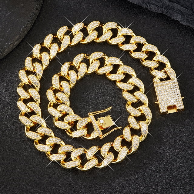 Cadena cubana de 12 mm, ligera, de lujo, de aleación a juego, con diamantes de imitación, collar cubano para hombres y mujeres
