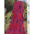 thumbnail image 4 of Robe à Manches 3/4 à Imprimé Floral, Élégante, Col Ras du Cou, Taille Haute, Froncée, Robe Maxi, Vêtements pour Femmes, 4 of 7