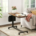 thumbnail image 4 of Tribesigns Height Adjustable C Shaped End Table with Wheels and Side Pocket, Mobile Sofa Snack Table with Tiltable Drawing Board, Laptop Side Tray Table for Couch Bed (Rustic Brown), 4 of 8