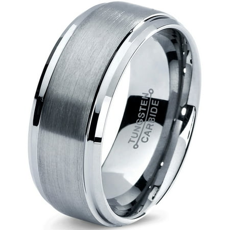 Wedding Mens Rings Charming Jewelers Tungsten Wedding Band Ring 8mm for Men Women Comfort Fit Step Beveled Edge Brushed Lifetime Guarantee ()