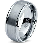 Charming Jewelers Tungsten Wedding Band Ring 8mm for Men Women Comfort Fit Step Beveled Edge Brushed Lifetime Guarantee