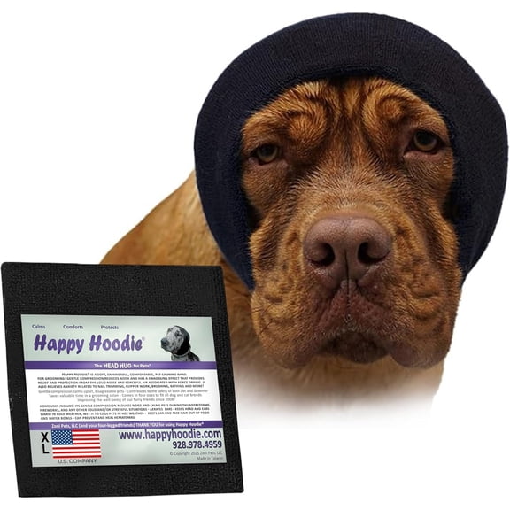 Happy Hoodie The Original Dog & Cat Calming Band for Anxiety Relief, Noise Protection, Grooming, Thunder, Fireworks, XL Black, Since 2008