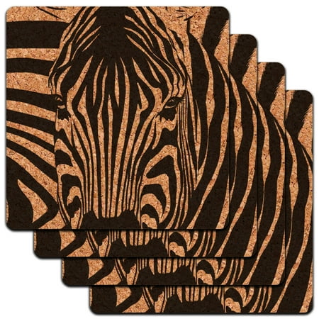 Coaster Zebra - Zebra Face Safari Animal Print Stripes Low Profile Cork Coaster Set