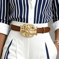 thumbnail image 5 of Morttic Women's Elegant Business Striped 2-Piece Outfit – Long Sleeve Lapel Button Front Shirt & High Waist Wide Leg Pants Blue，L, 5 of 6