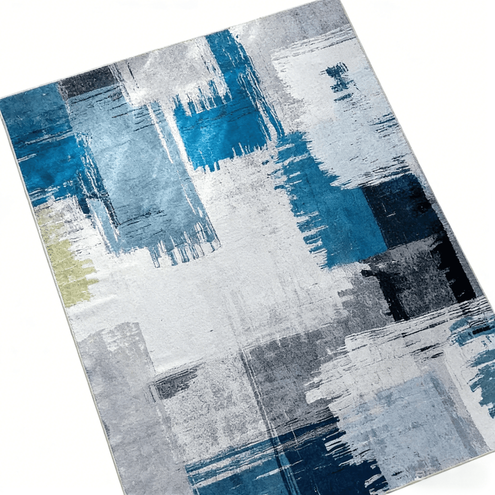 Orhopui Washable Area Rug for Living Room Blue+Gray, 4'x6' Non-Slip Neutral Abstract Indoor Rug - Soft Low Pile & Stain Resistant Carpet for Bedroom, Office, Dining Room, Nursery & Kitchen