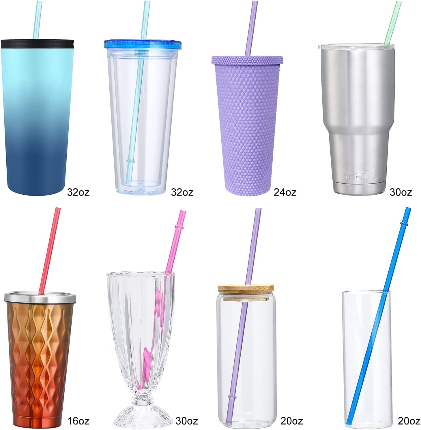 9 Or Long Rainbow Colored Clear Reusable Hard Plastic Straws For Tall Cups,  Tumblers And Mason Jars - Temu