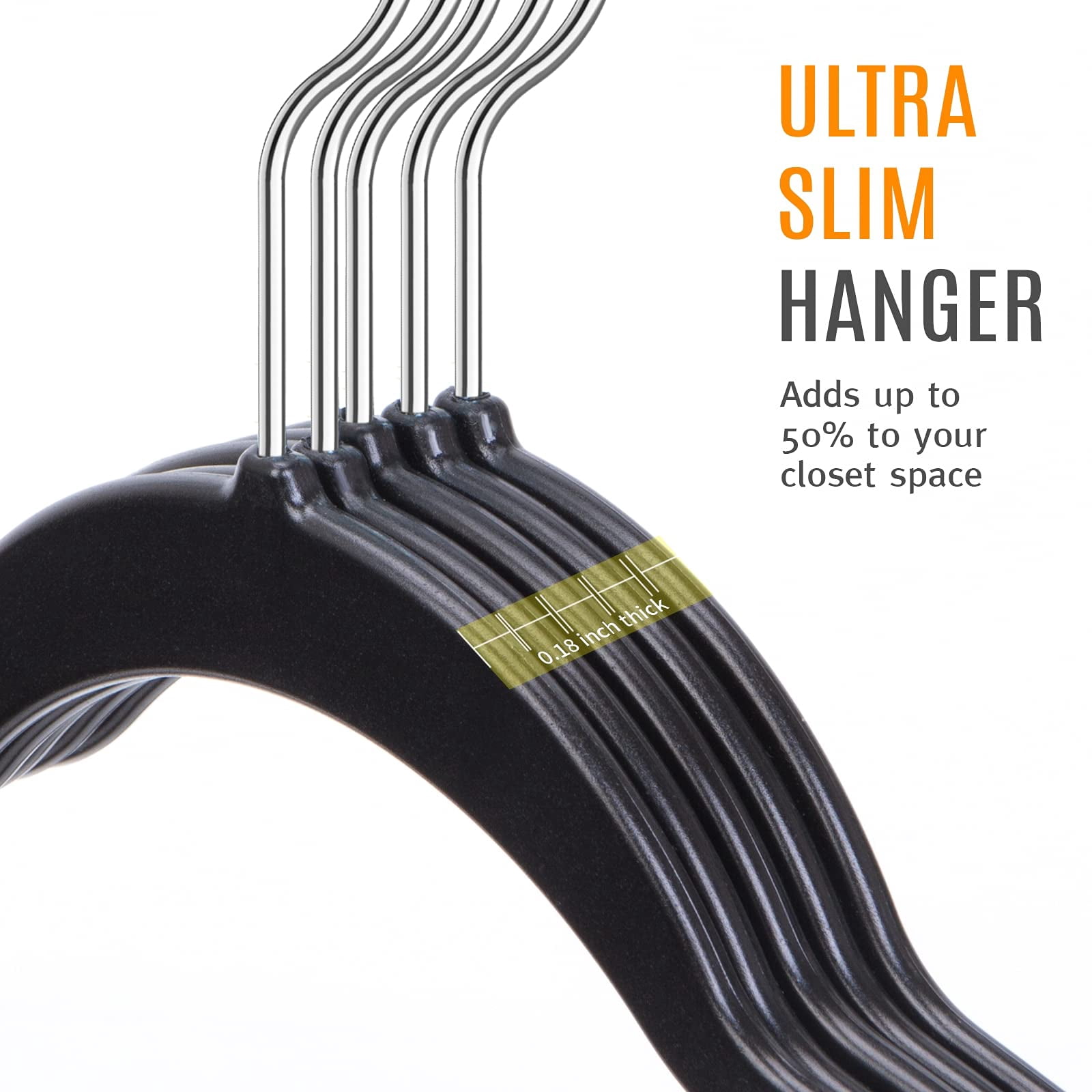 50 Plastic Hangers 17.7 Inch - Non-slip  Space Saving Closet Organizers Heavy Duty Slim For Pants Shirts Coats (black Ultra Thin & Durable)
