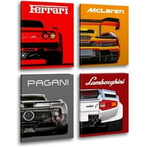 Modern Car Posters Classic Supercar Wall Art Prints, Ferrari Lamborghini McLaren Pagani Canvas Posters for Man Cave Boys Room Wall Decor, Sports Car Art Prints, 4 Set - 8"x10" Frame, Ready to Hang
