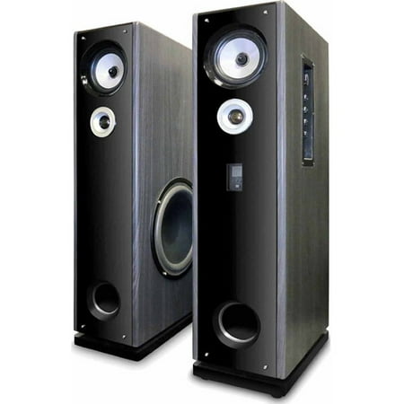 EagleTech Floor Standing Powered Speakers with Remote Control and Karaoke Input, Black