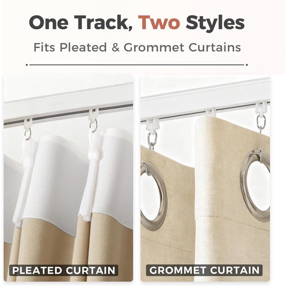 Ceiling/Wall Mount Curtain Track Rod Set with Hooks, 6ft - 9ft Adjustable Length Window Rod Track Curtain Rail System For Living Room Bedroom, Work with Grommet and Pinch Pleated Curtain