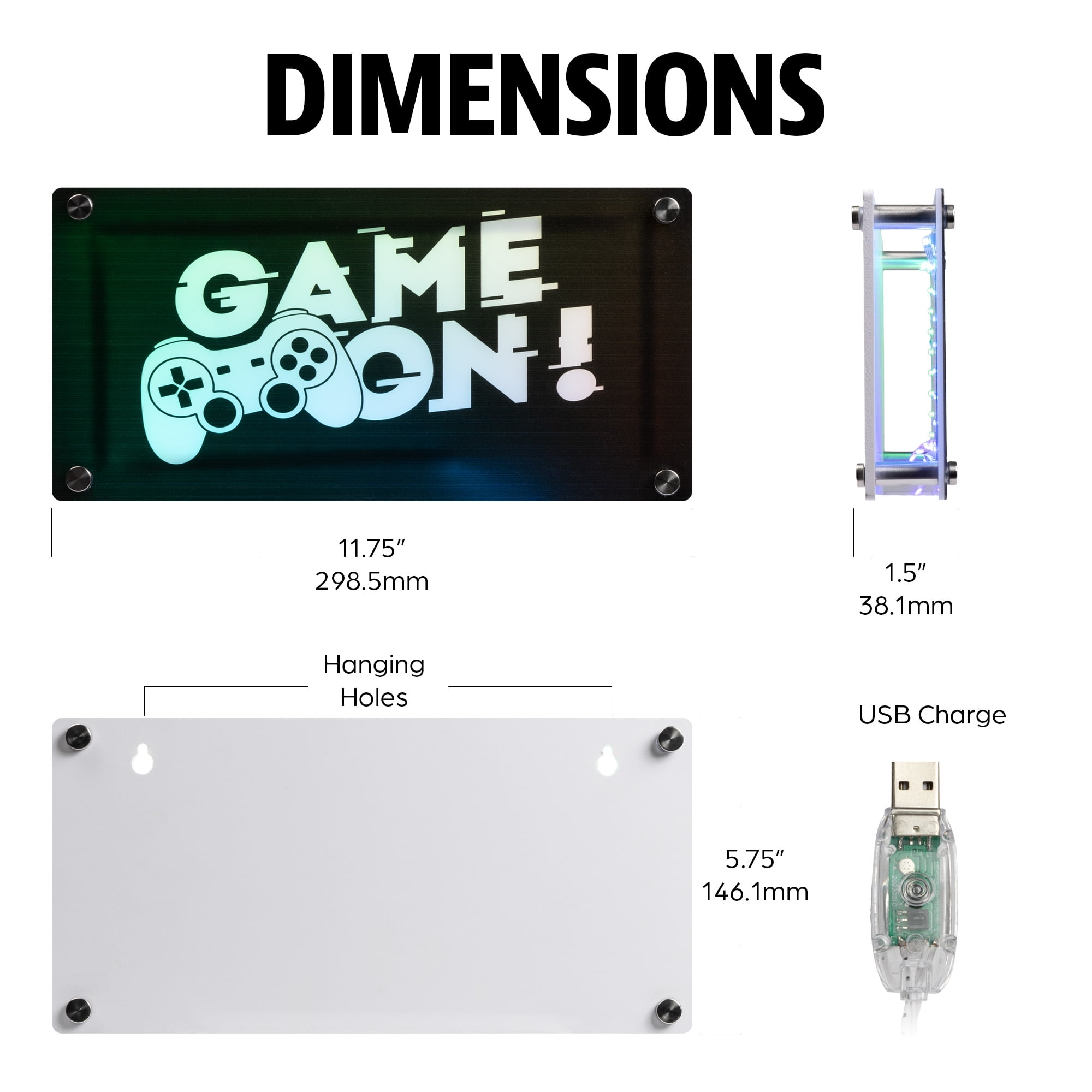 BrightSide "Game On!" RGBIC Wall Mounted Neon Sign - 11.8" Width x 5.9" Height, Glossy Finish