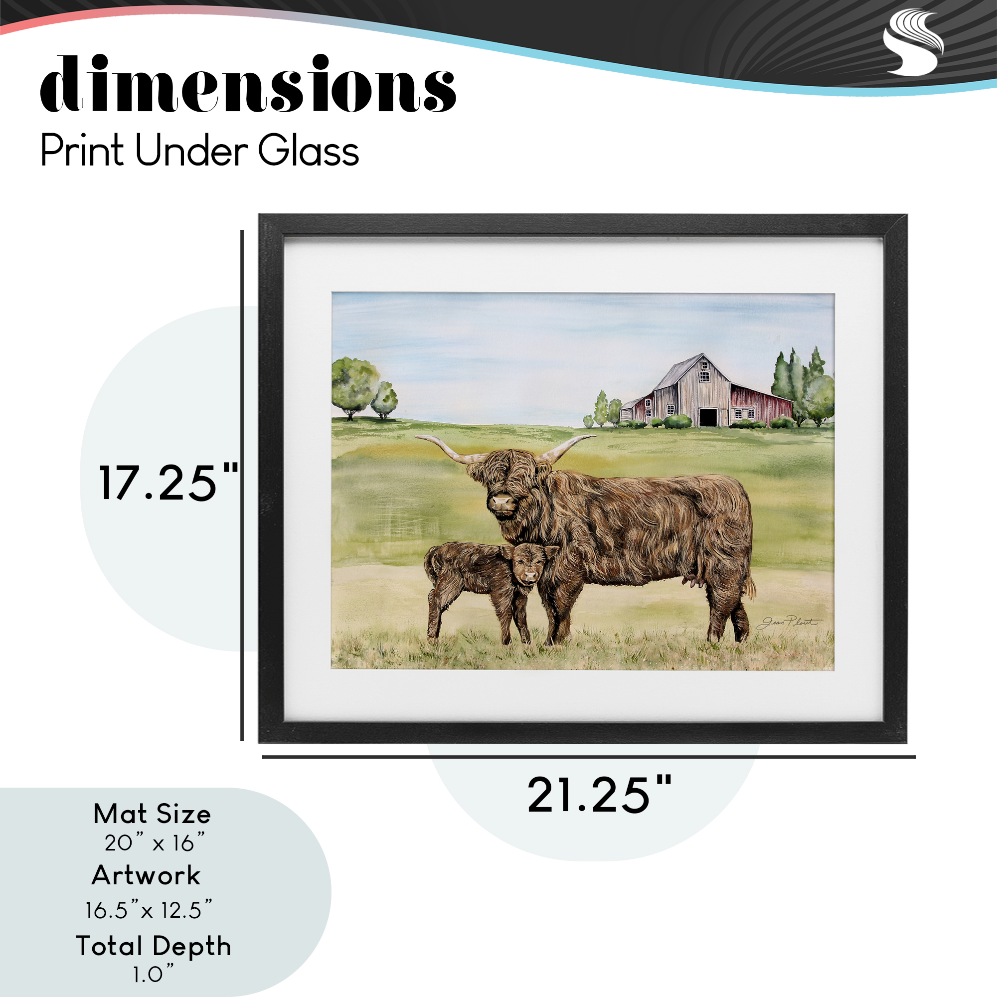 Highland Cow And Calf Black Framed Print Under Glass, design by Jean Plout