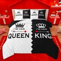 Homewish White Black Full Size Comforter Sets,Queen And King Crown Bedding Comforter Set,Rhombus Geometric Bedding Sets For Boys Girls,Microfiber Bedroom Decor Reversible,3 Pieces
