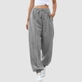 thumbnail image 3 of qucoqpe Trendy High Waist Sweatpants for Women Loose Cozy Solid Joggers Pants with Drawstring Waist Fashion Sporty Gym Athletic Lounge Trousers, 3 of 6
